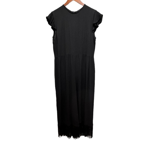 Zara Black Wide Leg Fringe Jumpsuit Size Medium Southwestern Whimsy Goth - Picture 5 of 15